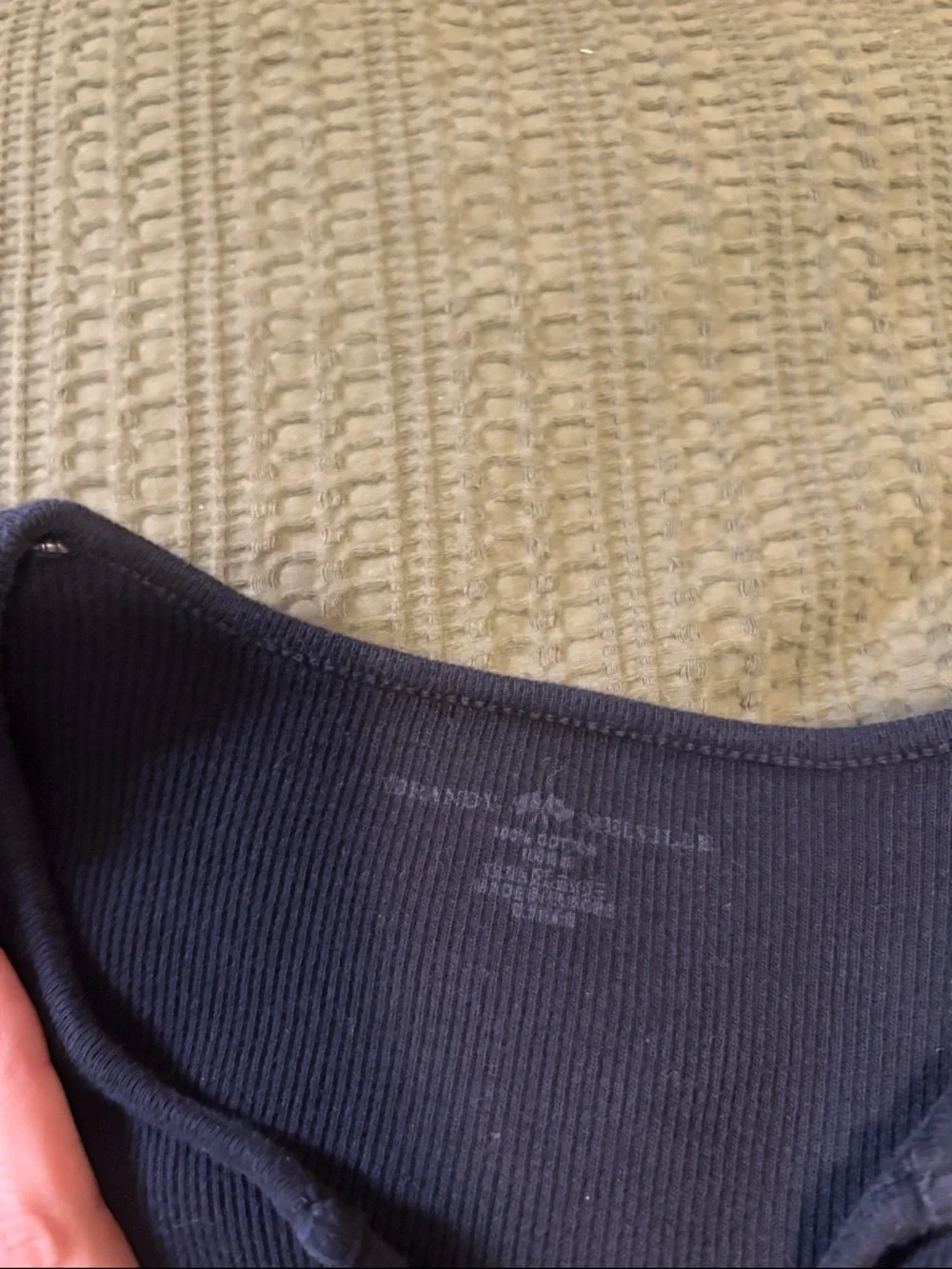 Long Sleeve Notch Neck Ribbed Top - Navy - Picture 2 of 2